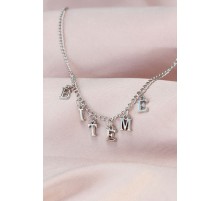 Yeni Sezon Biteme Yazılı Gümüş Renk Sallantılı Kadın Kolye - TJ-BKO5734