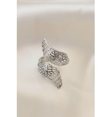 Ayarlamalı Silver Renk Metal Zirkon Taşlı Kanat Yüzük - TJ-BYK2033