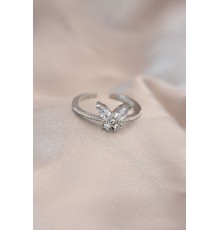 Ayarlamalı Gümüş Renk Metal Zirkon Taş ve Kristal Taşlı Kelebek Model Yüzük - TJ-BYK2052