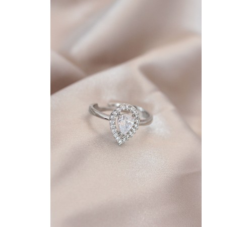 Ayarlamalı Silver Renk Metal Zirkon ve Kristal Taşlı Damla Model Yüzük - TJ-BYK2072 Ayarlamalı Silver Renk Metal Zirkon ve Kristal Taşlı Damla Model Yüzük - TJ-BYK2072