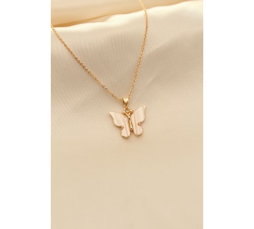 Beyaz Sedefli Kelebek Figürlü Kadın Kolye - TJ-BKO6160