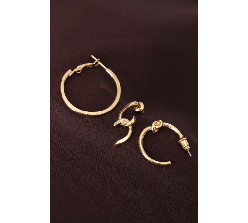 Düğüm Model Altın Renk Metal Çoklu Küpe - TJ-BKP6189 Düğüm Model Altın Renk Metal Çoklu Küpe - TJ-BKP6189
