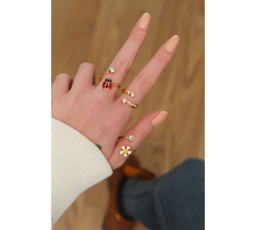 Papatya Tasarımlı Zirkon Taşlı Ayarlanabilir Yüzük - TJ-BYK2231