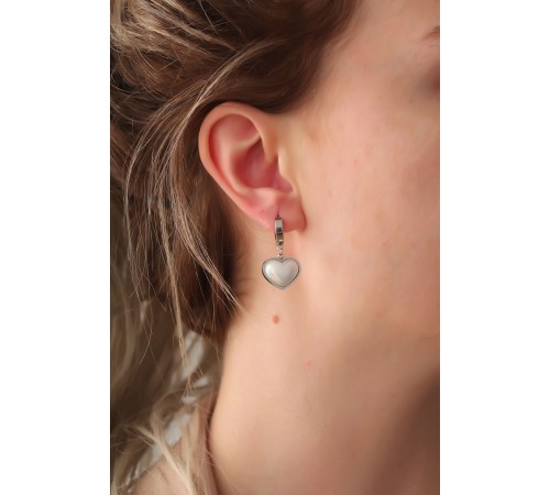 316L Çelik Gümüş Renk Beyaz Bombeli Kalp Küpe - TJ-BKP6316