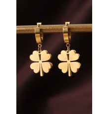 316L Çelik Gold Renk Yonca Küpe - TJ-BKP6327