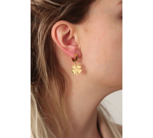 316L Çelik Gold Renk Yonca Küpe - TJ-BKP6327