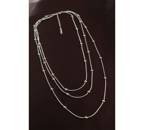 316L Çelik Gümüş Renk Minimal Topçuk Model Çoklu Kolye - TJ-BKO6332