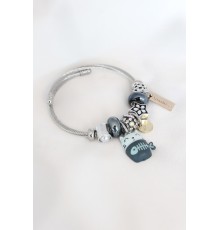 Mavi Kedi Figür Yıldız Detay Gümüş Renk Charm Çelik Kadın Bileklik - TJ-BB4483