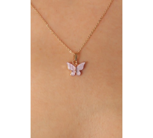 Gold Lila Renk Kelebek Figür Kadın Kolye - TJ-BKO6814