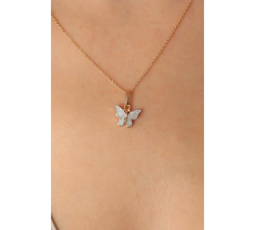 Gold Mavi Renk Kelebek Figür Kadın Kolye - TJ-BKO6816