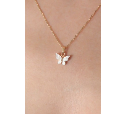 Gold Beyaz Renk Kelebek Figür Kadın Kolye - TJ-BKO6818