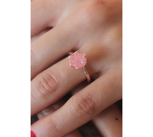 Pembe Lotus Çiçek Figür Gold Renk Kadın Yüzük - TJ-BYK2485
