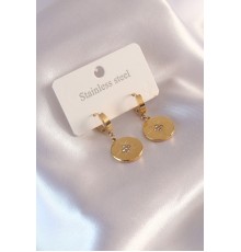 Çelik Gold Renk Kutup Yıldızı İşleme Zirkon Taşlı Kadın Küpe - TJ-BKP6961