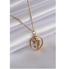 316L Çelik Gold Renk Gül Figür Kadın Kolye - TJ-BKO6986
