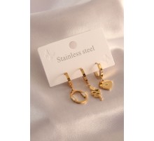 316L Çelik Gold Renk Yılan Kalp Figür Zirkon Taş Detay Kadın Küpe - TJ-BKP7017