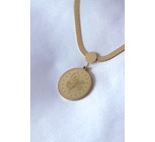 316L Çelik Gold Renk İtalyan Zincir Model Osmanlı Tuğra Model Kadın Kolye - TJ-BKO7167