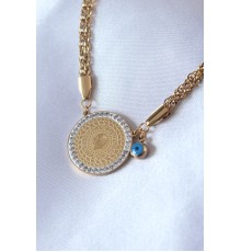316L Çelik Gold Renk Zirkon Taşlı Çeyrek Altın Kadın Kolye - TJ-BKO7168