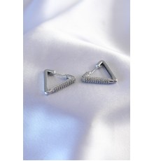 Gümüş Renk Zirkon Taşlı Üçgen Model Kadın Küpe - TJ-BKP7238