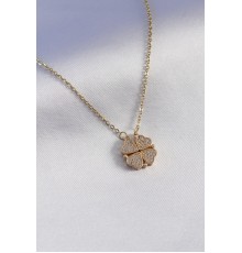 316L Çelik Gold Renk Açılır Zirkon Taşlı Yonca Model Kadın Kolye - TJ-BKO7294