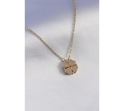 316L Çelik Gold Renk Açılır Zirkon Taşlı Yonca Model Kadın Kolye - TJ-BKO7294 316L Çelik Gold Renk Açılır Zirkon Taşlı Yonca Model Kadın Kolye - TJ-BKO7294