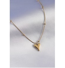 316L Çelik Gold Renk Kalp Figür Minimal Top Detay Kadın Kolye - TJ-BKO7296