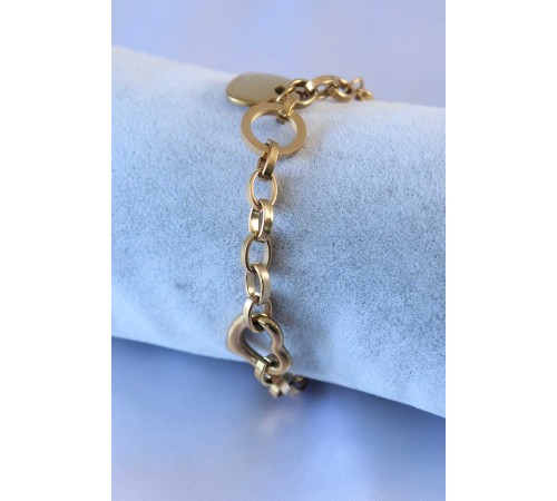 316L Çelik Gold Renk Kalp Figür Zincir Model Kadın Bileklik - TJ-BB5232