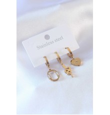 316L Çelik Gold Renk Yılan Model Kalp Detay Zirkon Taşlı Kadın Küpe - TJ-BKP7347
