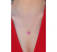 Gold Renk Pembe Kalp Kristal Taş Kadın Kolye - TJ-BKO7338