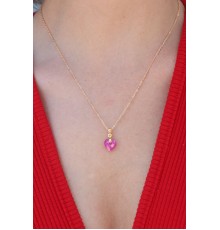 Gold Renk Pembe Kalp Kristal Taş Kadın Kolye - TJ-BKO7338