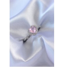 Gümüş Renk Pembe Zirkon Taşlı Kalp Charm Model Pirinç Kadın Yüzük - TJ-BYK2617