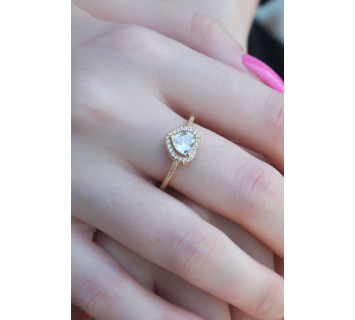 Gold Renk Zirkon Taşlı Kalp Model Charm Pirinç Kadın Yüzük - TJ-BYK2654 Gold Renk Zirkon Taşlı Kalp Model Charm Pirinç Kadın Yüzük - TJ-BYK2654