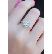 Gümüş Renk Zirkon Taşlı Kalp Model Charm Pirinç Kadın Yüzük - TJ-BYK2655