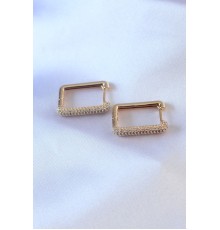 Gold Renk Zirkon Taşlı Kare Model Pirinç Kadın Küpe - TJ-BKP7526