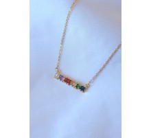 316L Çelik Gold Renk Renkli Kristal Taşlı Kadın Kolye - TJ-BKO7493