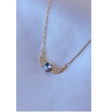 316L Çelik Gold Renk Zirkon Taş Kanatlı Kristal Kalpli Model Kadın Kolye - TJ-BKO7547