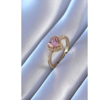 Gold Renk Zirkon Taşlı Kalp Model Pirinç Charm Kadın Yüzük - TJ-BYK2748