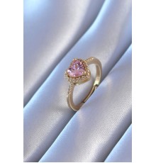 Gold Renk Zirkon Taşlı Kalp Model Pirinç Charm Kadın Yüzük - TJ-BYK2748