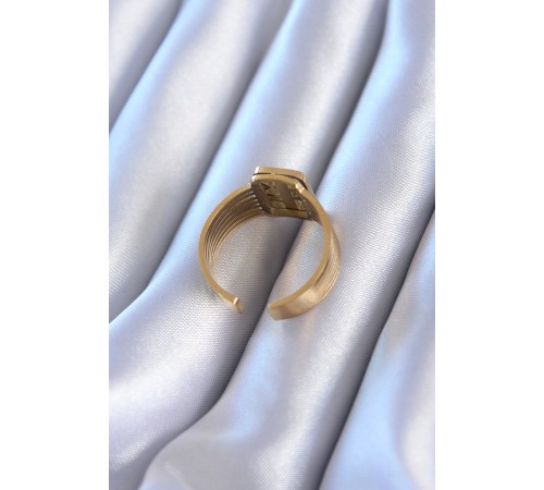 316L Çelik Gold Renk Zirkon taşlı Kaburga Model Kadın Yüzük - TJ-BYK2760