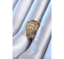 316L Çelik Gold Renk Zirkon taşlı Kaburga Model Kadın Yüzük - TJ-BYK2760