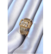 316L Çelik Gold Renk Zirkon taşlı Kaburga Model Kadın Yüzük - TJ-BYK2760