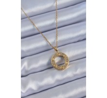 316L Çelik Gold Renk Zirkon Taşlı Model Kadın Kolye - TJ-BKO7621