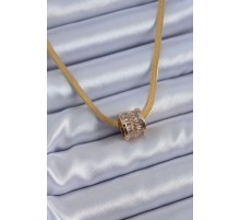 316L Çelik Gold Renk İtalyan Zincir Model Zirkon Taşlı Kadın Kolye - TJ-BKO7624