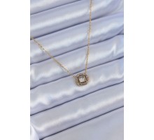 316L Çelik Gold Renk Kare Zirkon Taşlı Kadın Kolye - TJ-BKO7637