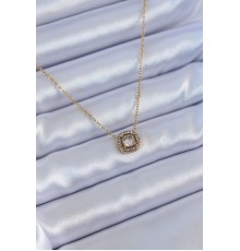 316L Çelik Gold Renk Kare Zirkon Taşlı Kadın Kolye - TJ-BKO7637