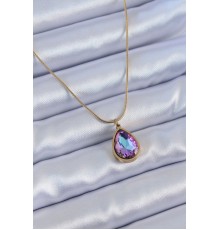 316L Çelik Gold Renk Damla Kristal Taş Model Kadın Kolye - TJ-BKO7643