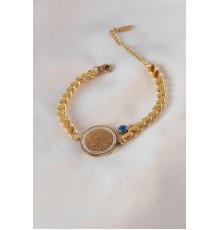 316L Çelik Gold Arpa Zincir Model Osmanlı Tuğra İşleme Zirkon Taş Kadın Bileklik - TJ-BB5450