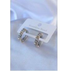 316L Çelik Gümüş Renk Zirkon Taşlı Xoxo Model Kadın Küpe - TJ-BKP7776