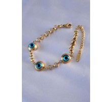316L Çelik 3 Göz Nazar Model Gold Renk Kadın Bileklik - TJ-BB5485
