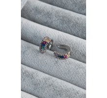 Gümüş Renk Renkli Kristal Taşlı Earcuff Pirinç Kadın Kıkırdak Küpe - TJ-BKP7806