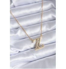 316L Çelik Gold Renk Z Harf Model Zirkon Taşlı Kadın Kolye - TJ-BKO7707